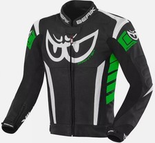 Giacca Moto Berik in pelle traforata nero/verde, come NUOVO