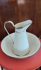  VECCHIA BROCCA IN LATTA SMALTATA + CATINO BORDINO BLU'  CM. 40- VINTAGE