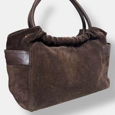 Borsa a mano FURLA scamosciata marrone Y2K vintage anni 00 pelle mezzaluna tote bag manico superiore