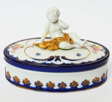 Società Ceramica Richard Ginori Italia porcellana scatola con coperchio barattolo ragazzo uccellino