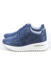Inblu Sneakers Donna in Ecopelle Traforata Con Zeppa e Lacci, Ienne - 004 (Blue)