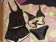 Pussy Deluxe dark gothic emo alternative loli swim beach set bikini shorts top