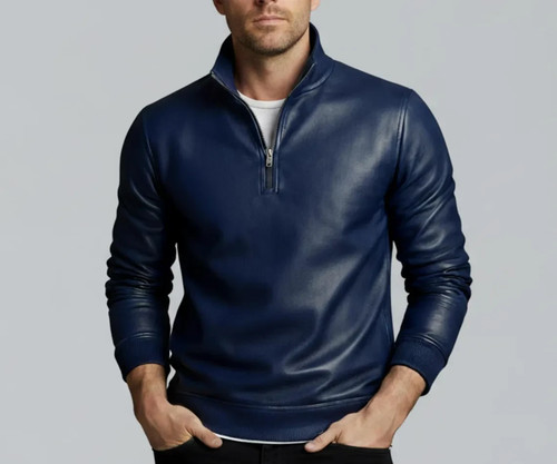Pullover uomo pelle blu quarto