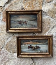 Coppia Di Quadri Vintage, Miniature Dipinte A Olio Su Rame