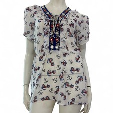 CAMOMILLA Maglia blusa bianca fantasia ancore Tg IT 46