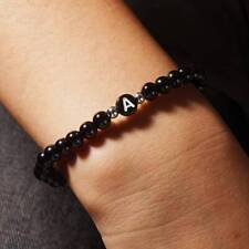 Bracciale di perle Nero Acciaio con Lettera iniziale Nome da Uomo Donna Elastico