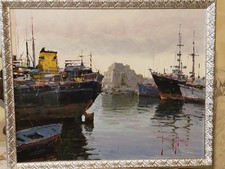 MARINA NAPOLETANA DIPINTO AUTENTICO DI ANDREA PATRISI MARINA NEL PORTO NAVI 