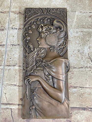 Art nouveau bronzo placca - bronzo, by