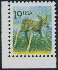 1991, USA FAWN 19C, MARGINE D'ANGOLO SINGOLO CON ROSSO OMESSO, NH, SC. #2479b