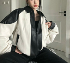Giubbotto donna ultimo nero e bianco di tendenza pelle giacca bomber oversize