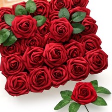 50 Pcs di rose rosse fiori artificiali rose rosso scuro schiuma rose finte sfuse