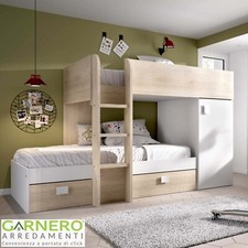 Letto a castello per bambini con armadio 255x112cm rovere bianco SOLE