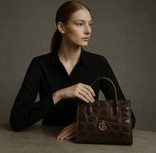 Les Copains Vintage Crocodile-Embossed Leather Handbag –