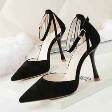 Scarpe decolte eleganti donna stiletto 8 cm nero pelle sintetica 1438