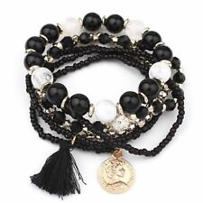 BRACCIALE MODA DONNA NERO FASHION CON PERLINE COLORATI NAPPA BRACCIALETTO TOP 24