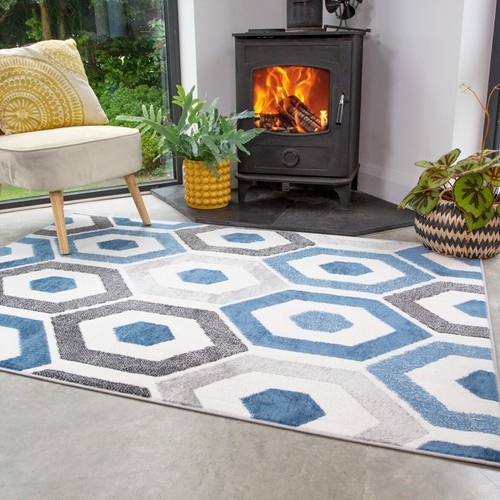 Tappeto geometrico blu grigio