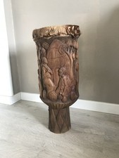 Bongo Africano In Legno Intarsiato in pelle di Gnu