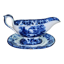 ANTICA SALSIERA DECORATA IN PORCELLANA INGLESE BRITISH CERAMICA EPOCA XIX SECOLO