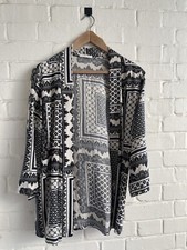 Pezzi Giacca Kimono Aperta Frontale Kimono Bianco e Nero Giacca Fantasia Uk 12