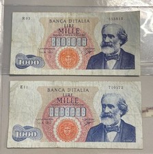 NL* BANCA D'ITALIA Banconota LOTTO 2 pezzi 1000 LIRE GIUSEPPE VERDI R03 E11