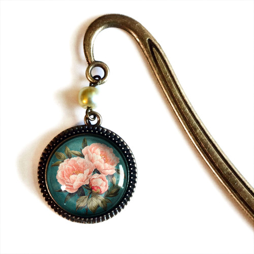 Pink peony flowers bookmark - flowers,