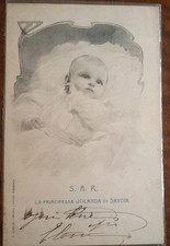 Cartolina Principessa Jolanda di Savoia firmato Regina Elena del Montenegro 1901