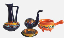 SET 4x Bertoncello Ceramica Italiana Anni 60 Piccoli Oggetti Futuristici Multicolore