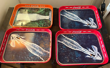 COCA COLA vassoi da collezione in ferro smaltati rossi vintage 4 PEZZI 26x20