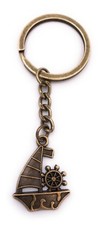 Piccola Barca A Vela Con Timone Portachiavi In Bronzo Di Metallo