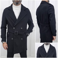 Trench cappotto uomo nero cintura invernale made italy doppiopetto s,m,l,xl,xxl