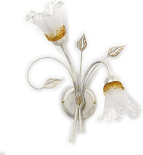 - Applique Da Parete 2 Luci in Metallo Bianco E Argento Con Sfumature Oro. Vetri