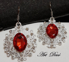 BELLISSIMI ORECCHINI ART-DECO' '20s CM.4,3 GRANDE-RUBINO, BRILLANTI, ORO BIANCO!