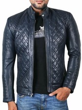 Giacca pelle trapuntata blu
