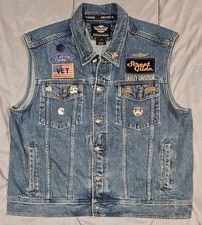 Harley Davidson Denim Gilet Uomo XL Biker Personalizzato Patch Spille Vet HOG 99041-08VM