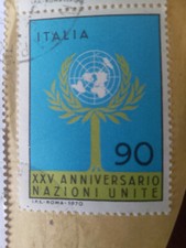FRANCOBOLLO ITALIA 90 LIRE - XXV ANNIVERSARIO NAZIONI UNITE (1970)