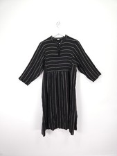 Abito Brindisi Piccolo Nero Righe Audaci 100% Lino Filato Tinto Relaxed Smock Tunica