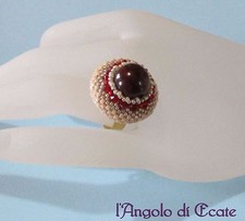 ANELLO regolabile artigianale perla DIASPRO ROSSO Swarovski perline Miyuki 