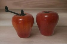 Cooks Club Wooden Apple Salt Shaker Pepper Mill Vintage Stainless Steel Wood