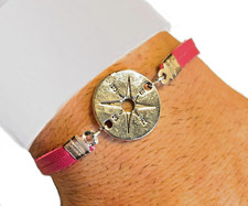 Bracciale con rosa dei venti da donna in pelle piatta braccialetto rosa di
