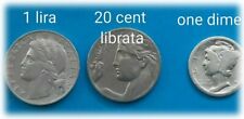 ✅ LOTTO TRE MONETE 20 CENT LIBRATA + 1 LIRA + UN DIME MERCURY DEL 1920  ARGENTO