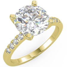 Anello di Fidanzamento 2,4 Ct Taglio Tondo SI1/E Solitario Pavè Diamante Oro Giallo 14K