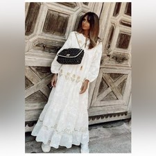 ZARA ABITO BIANCO ALL'UNCINETTO RICAMATO MAXI BLOGGER FAV XXL