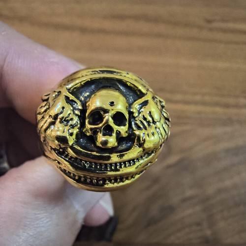 Anello teschio ala colore oro - teschio,