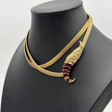 Collana antica vintage tubogas oro pieno serpente catena chiusura uccellino art deco