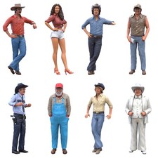 Set personaggi cowboy e contadini 1:43 (4,3 cm) non dipinti, diorama 1/43 (8 personaggi)