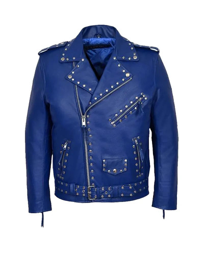 Giacca moto pelle uomo blu - moto,