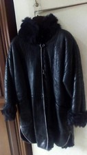 Montone shearling  GIACCONE giacca cappotto tg 50/52 donna nero originale caldo