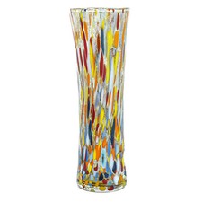 Murano Vaso di Vetro Giallo Rosso Bianco Multi Fatto a Mano Millefiori 18cm Alto