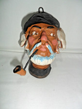 Maschera da muro in terracotta - VECCHIO CON PIPA- Scultura unica fatta a mano