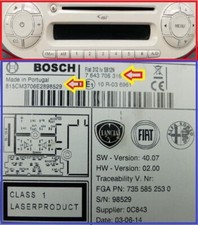 FIAT 500 BOSCH CODICE RADIO SBLOCCO FIAT 312 PIN codice sicurezza